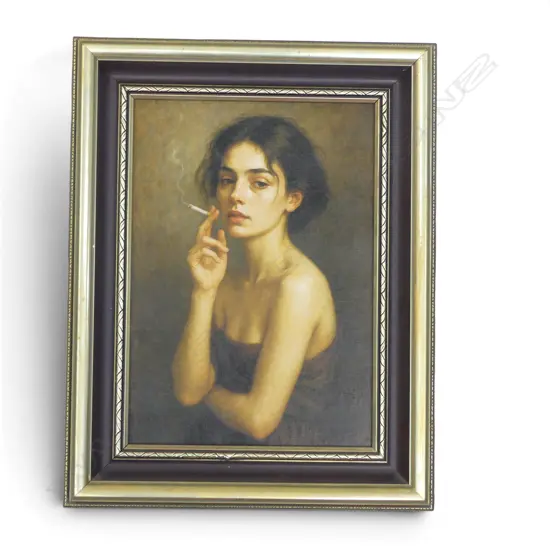 WOMAN SMOKING, DIGITAL PRINT ON CANVAS BOARD 340x235mm