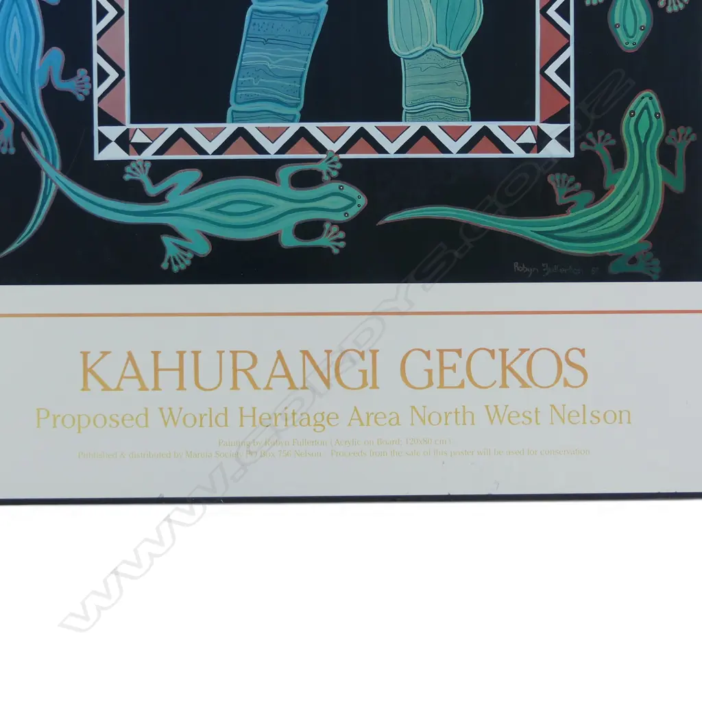 MOUNTED VINTAGE NZ PRINT " KAHURANGI GECKOS" NELSON,660 X 470MM Image 1++