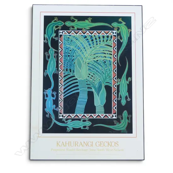 MOUNTED VINTAGE NZ PRINT " KAHURANGI GECKOS" NELSON,660 X 470MM