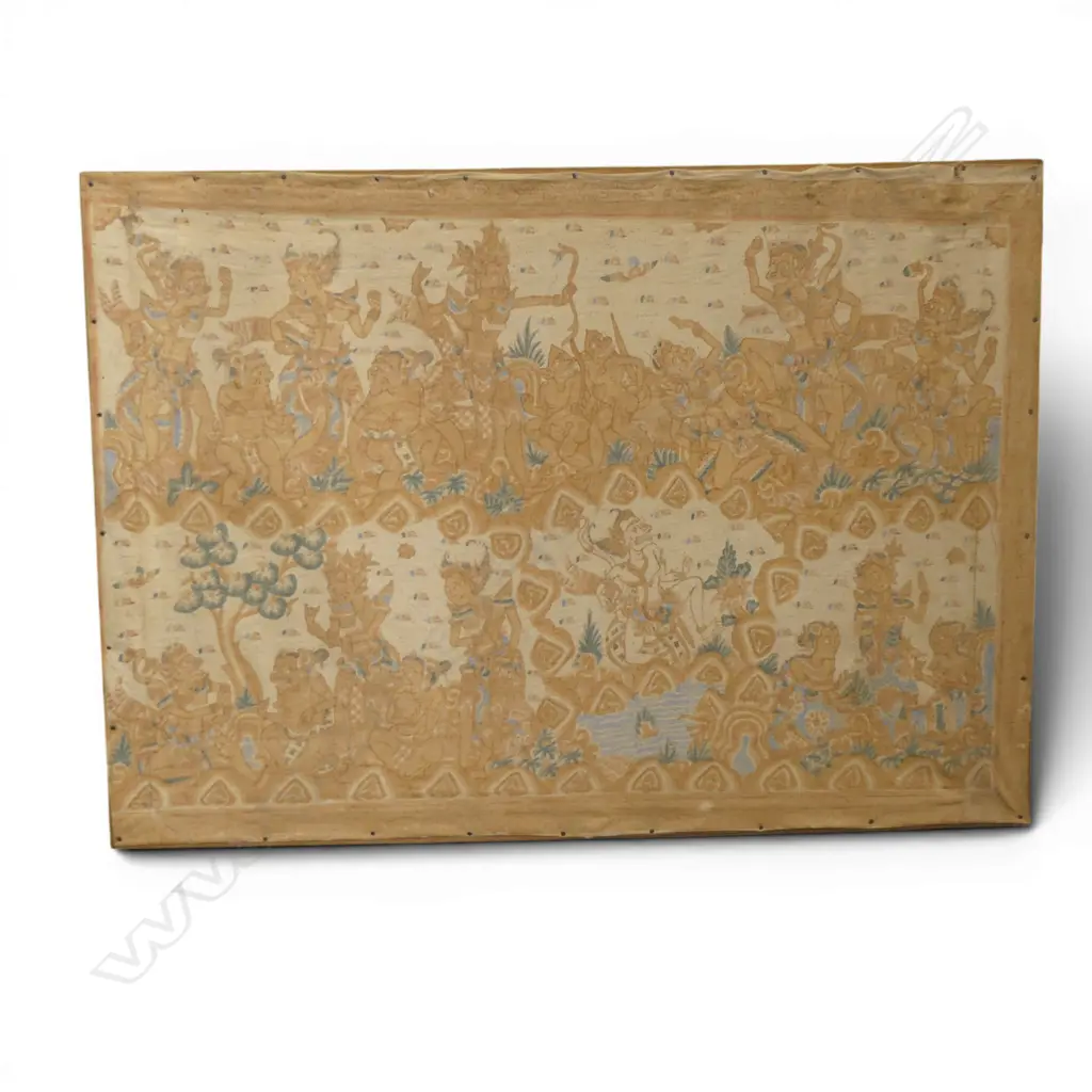 MONTED VINTAGE BALINESE KAMASAN PAINTING , THE RAMAYANA Image 1++