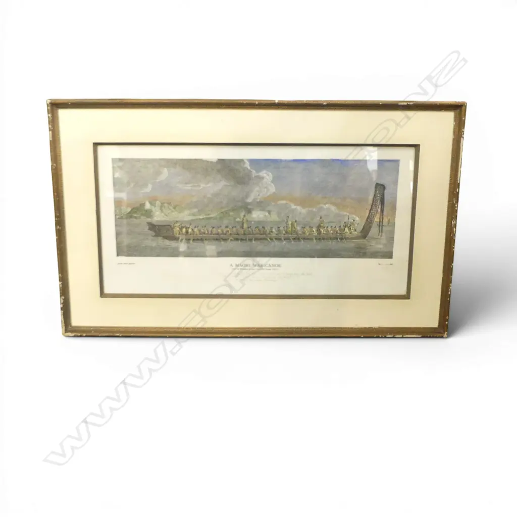 PRINT 'A MAORI WAR-CANOE' AVON FINE PRINTS 295x610mm Image 1++