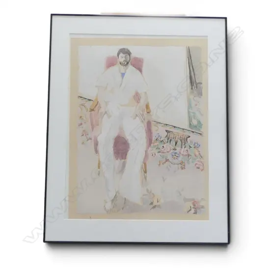 ARTIST UNKNOWN, 'MAN IN CHAIR' WATERCOLOUR, 575 X 425mm