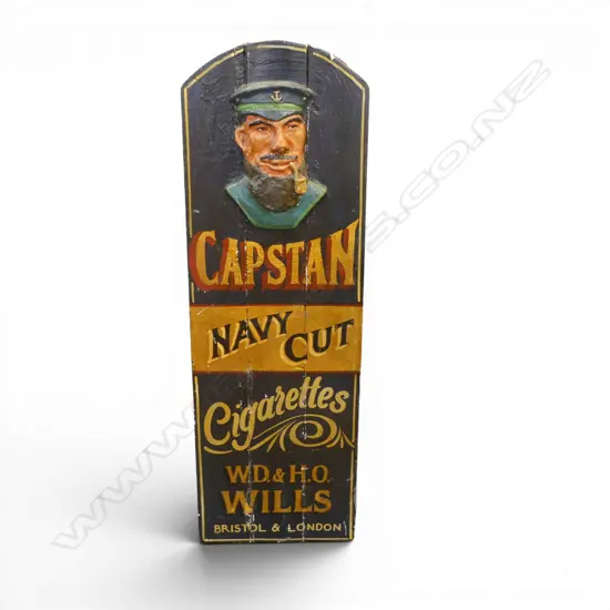 VINTAGE WOODEN CAPSTAN NAVY CUT CIGARETTES SIGN, H.910MM W.300MM