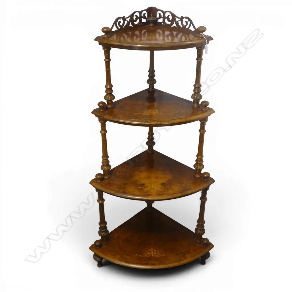 VICTORIAN WALNUT 4 TIER CORNER WHAT NOT 470x470x1280mm Image 1++