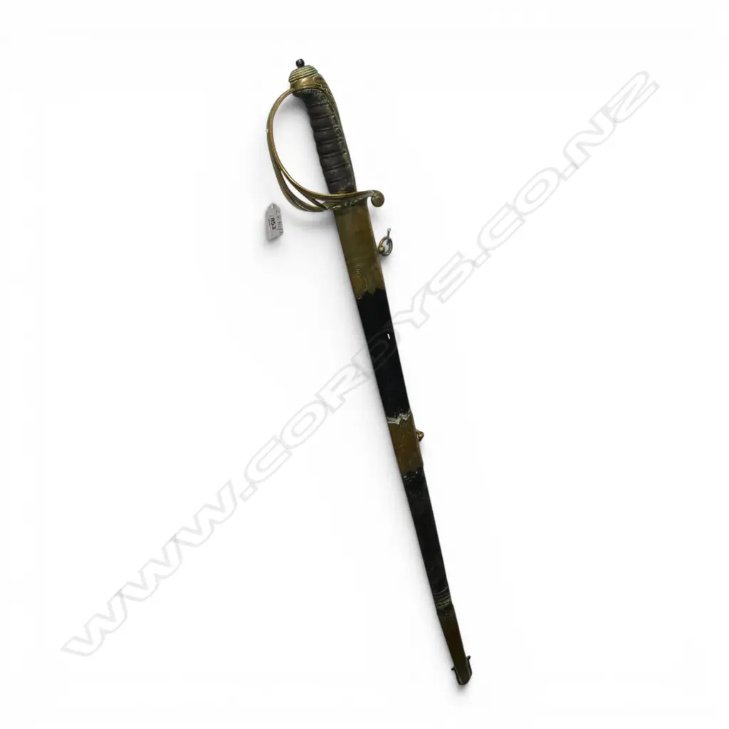 VICTORIAN INFANTRY OFFICER'S DRESS SWORD hilt with VR cipher. Shagreen grip. Brass mounts. Leather scabbard w slightly Image 1++