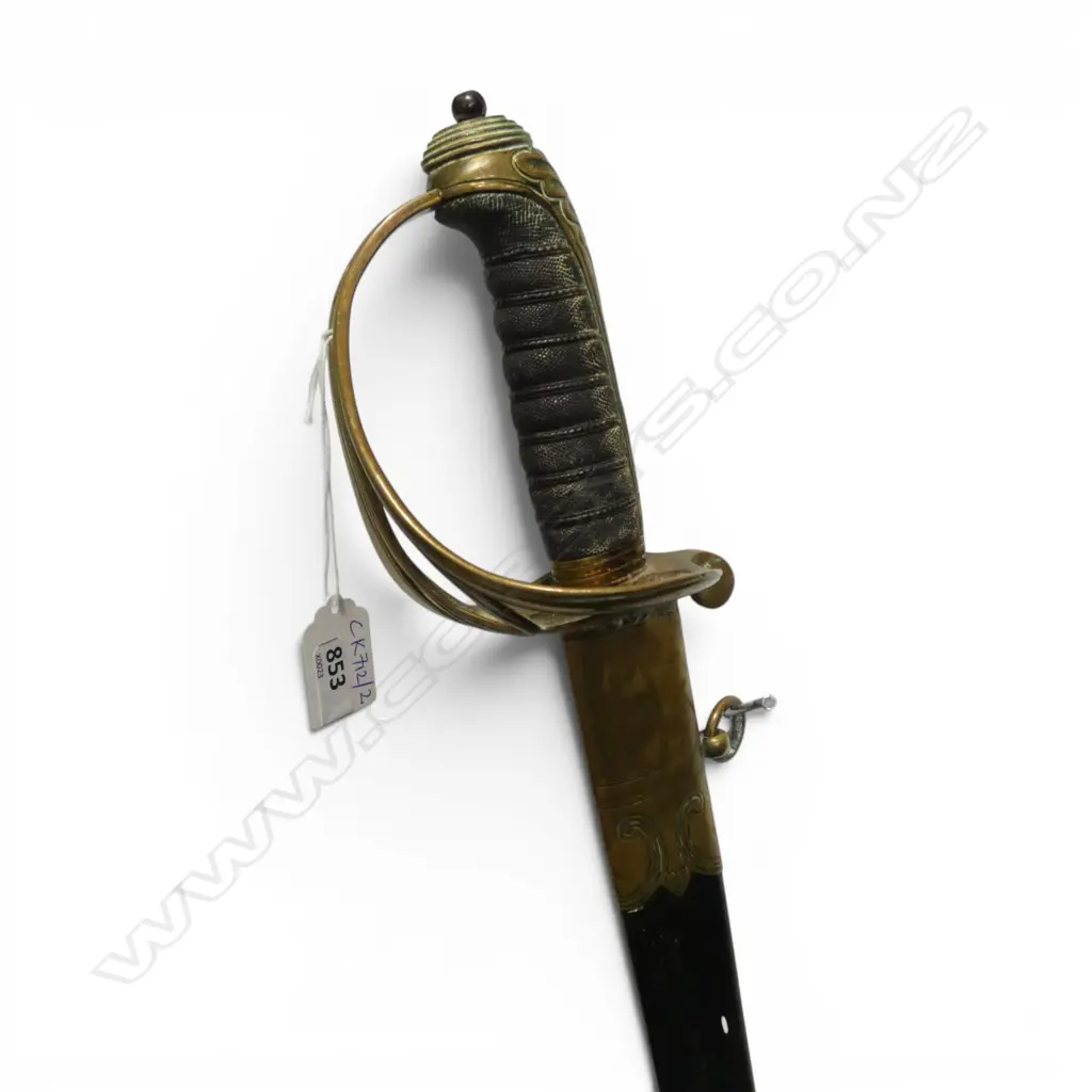 VICTORIAN INFANTRY OFFICER'S DRESS SWORD hilt with VR cipher. Shagreen grip. Brass mounts. Leather scabbard w slightly Image 1++