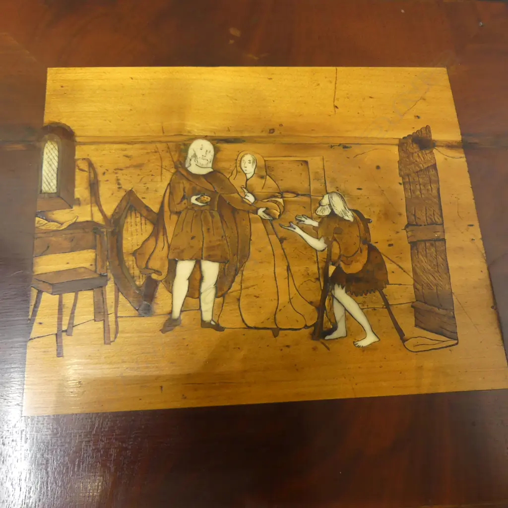OCTAGONAL ROSEWOOD SIDE TABLE w. PICTORIAL INLAY H.630mm, 510mm dia Image 1++