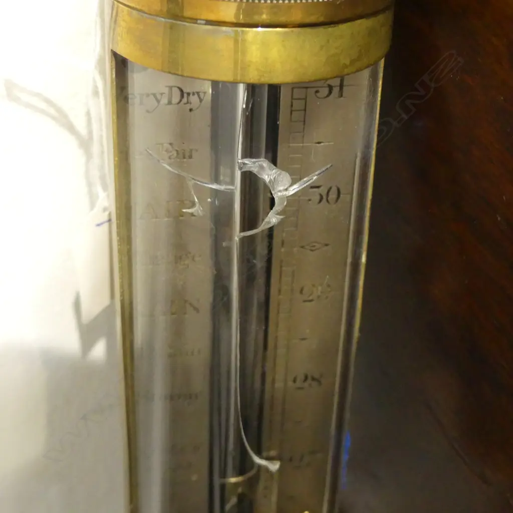 BRASS GIMBALLED STICK BAROMETER THERMOMETER glass faults H.960mm Image 1++