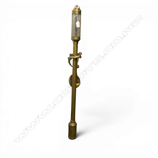 BRASS GIMBALLED STICK BAROMETER THERMOMETER glass faults H.960mm