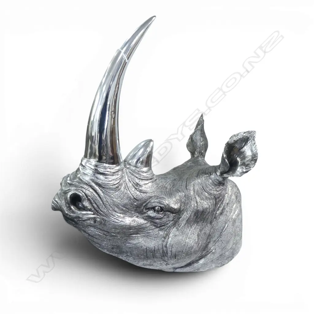 CHROME FINISHED RESIN RHINO HEAD SCULPTURE H.510mm Image 1++