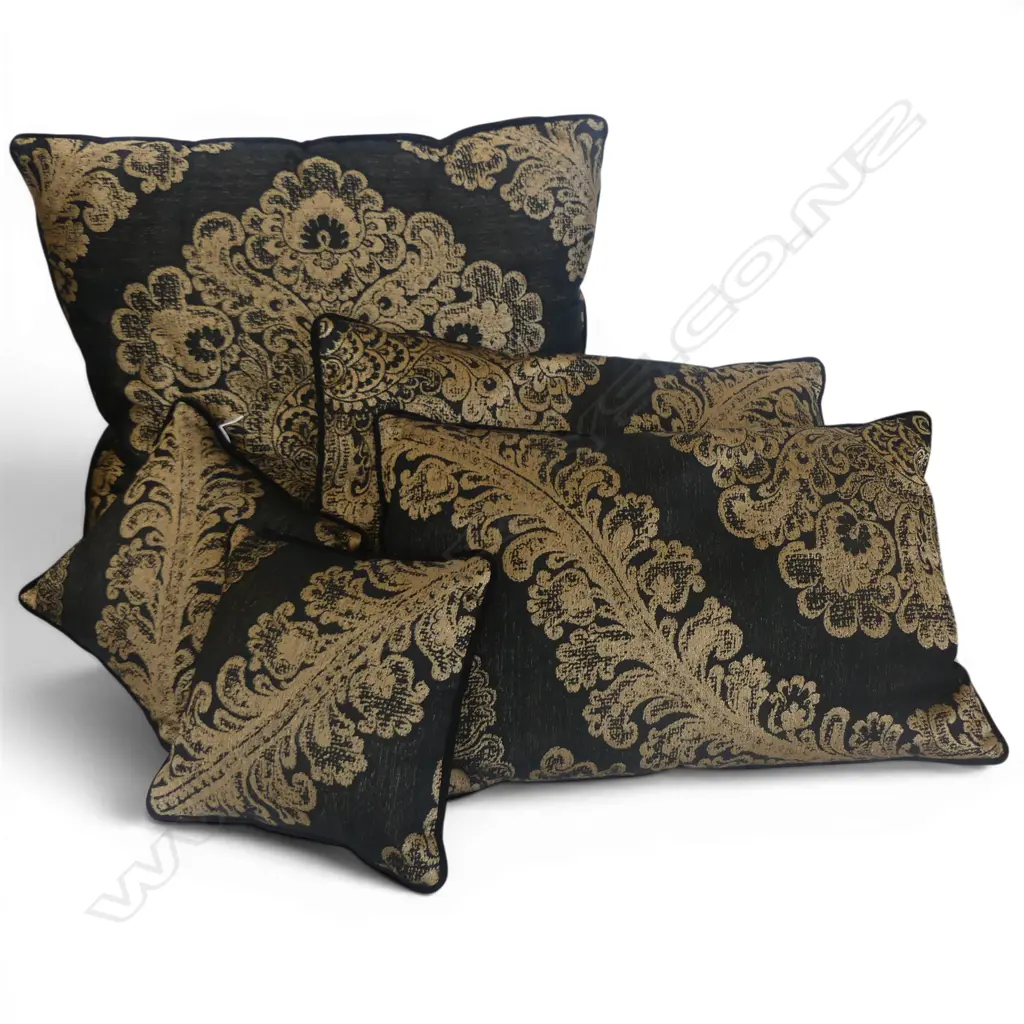 4 BLACK & GOLD CUSHIONS LARGEST 580x580mm Image 1++