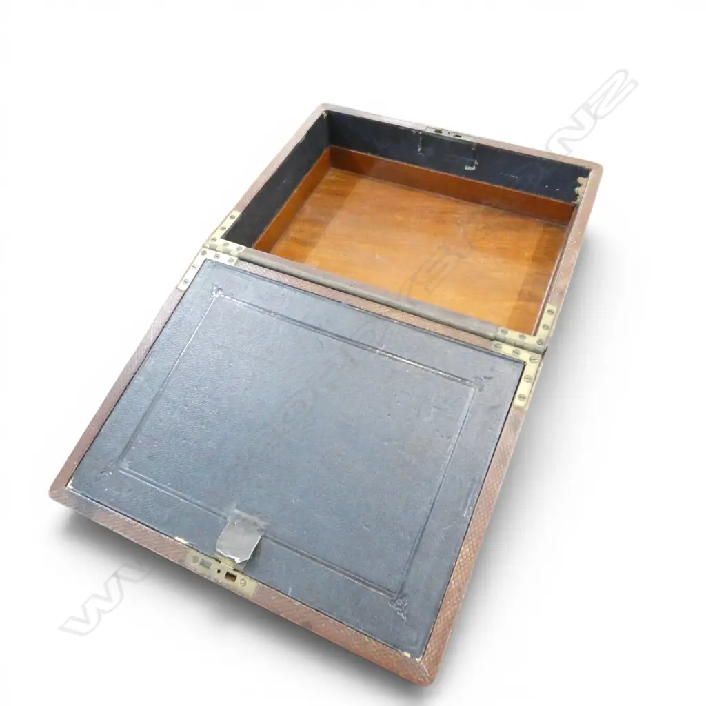 VICTORIAN LEATHER BOUND WRITING SLOPE, worn condition, missing interior, 340x120x250mm Image 1++