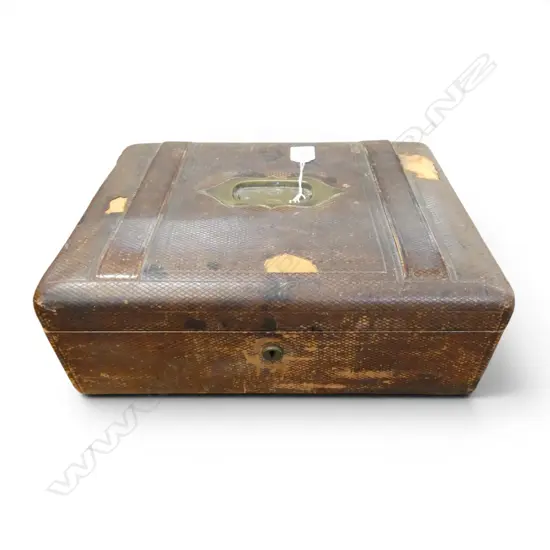 VICTORIAN LEATHER BOUND WRITING SLOPE, worn condition, missing interior, 340x120x250mm