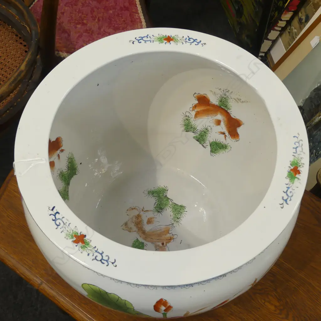 ORIENTAL PORCELAIN FISH JARDINIERE Dia.370mm Image 1++