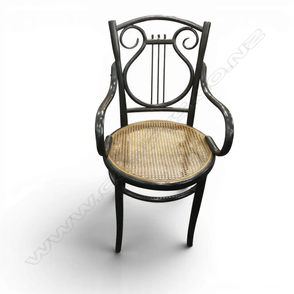 ANTIQUE THONET BENTWOOD ARMCHAIR, LYRE BACK Image 1++