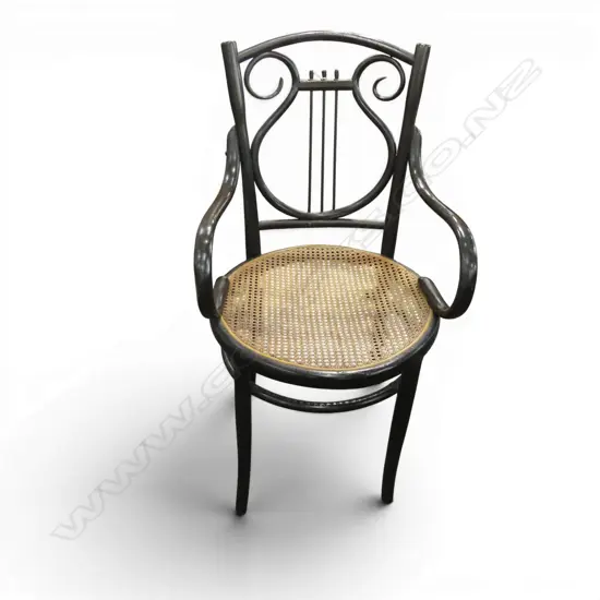 ANTIQUE THONET BENTWOOD ARMCHAIR, LYRE BACK
