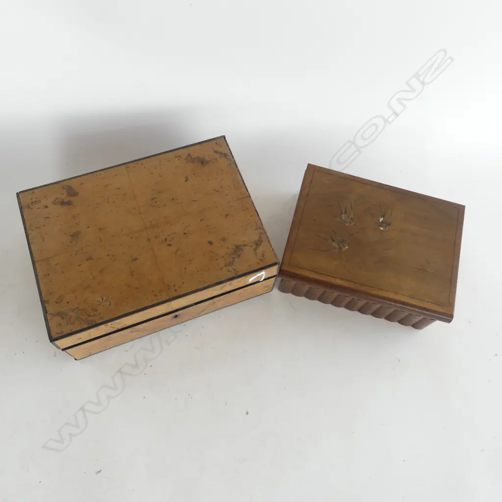 2 VINTAGE BOXES one walnut vaneer, faults W.270mm Image 1++