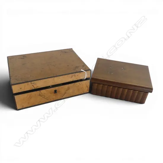 2 VINTAGE BOXES one walnut vaneer, faults W.270mm