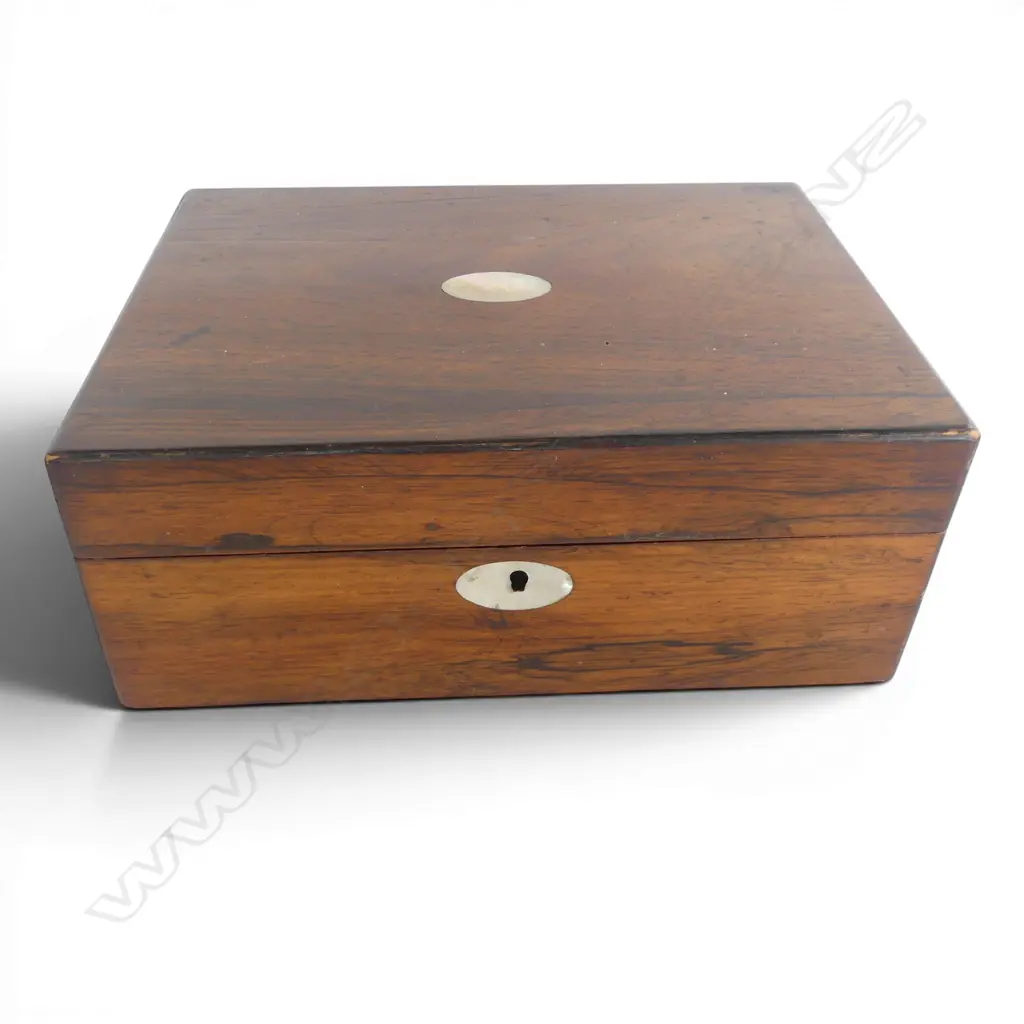 VICTORIAN ROSEWOOD JEWEL BOX plain interior. MOP inlay 300 x 220 x 120mm Image 1++