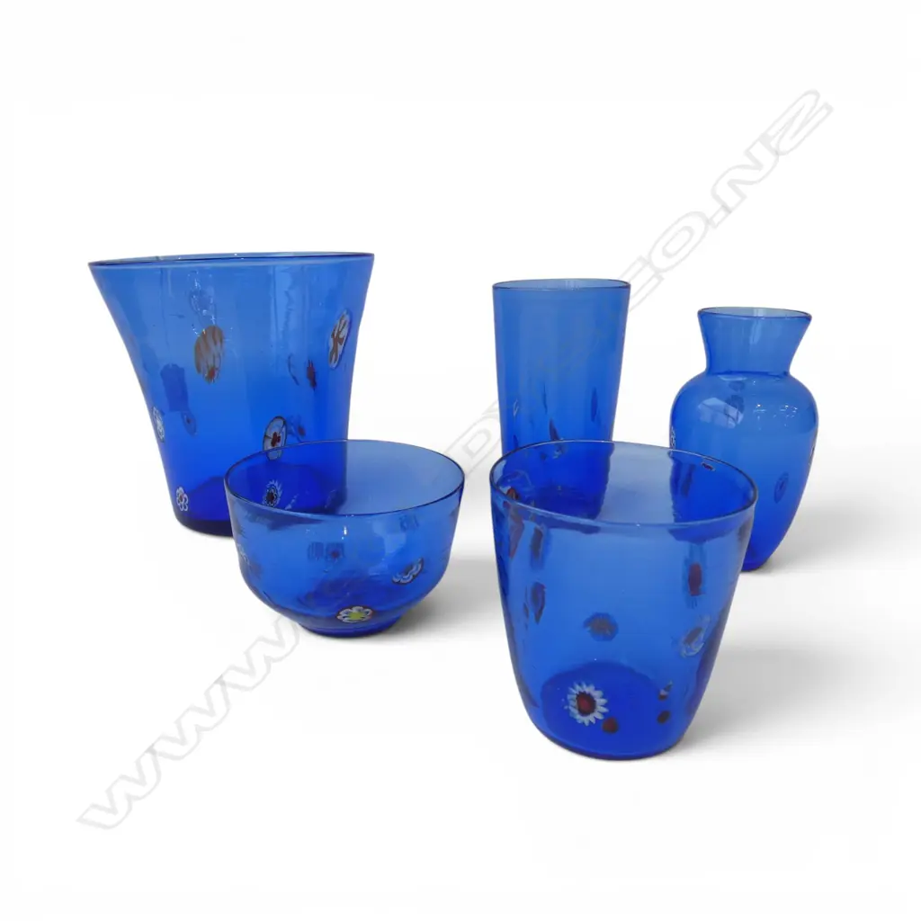 5 PCES BLUE GLASS MILLEFIORI H.170mm Image 1++