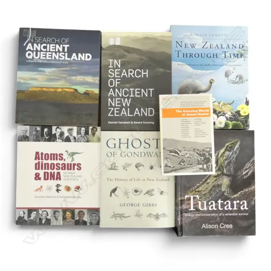 7 N.Z. REFERENCE BOOKS + IN SEARCH OF ANCIENT QUEENSLAND BOOK