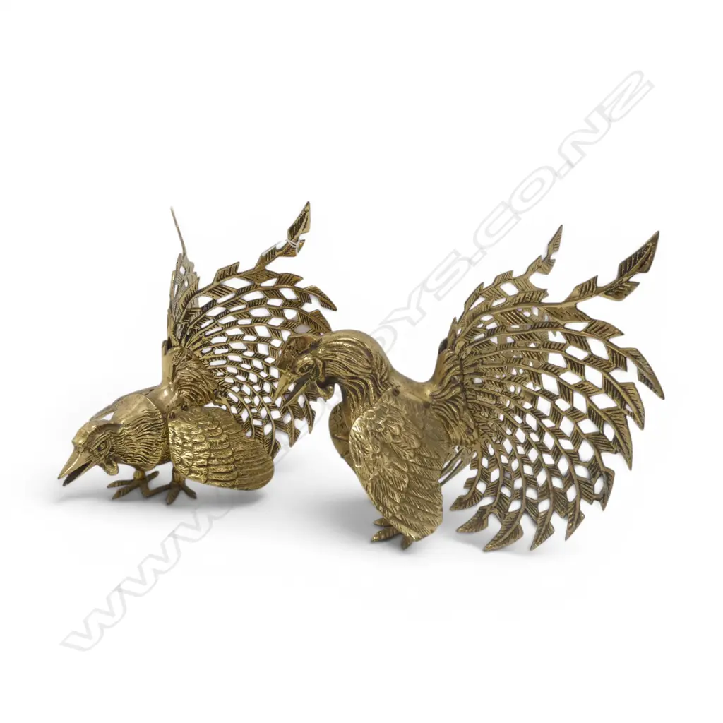 PR BRASS FIGHTING ROOSTERS H.230mm Image 1++