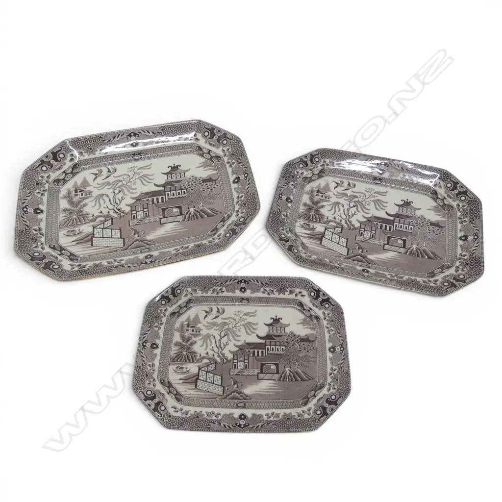 3 BURLEIGH WARE WILLOW GRADUATING ASHETS W.390mm Image 1++