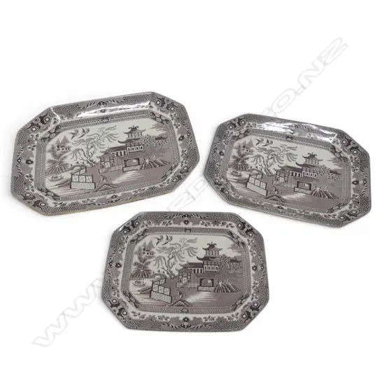 3 BURLEIGH WARE WILLOW GRADUATING ASHETS W.390mm