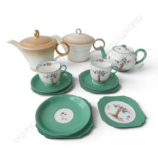 3 SHELLEY CHINA TEAPOTS & 2 MATCHING CSPS ETC