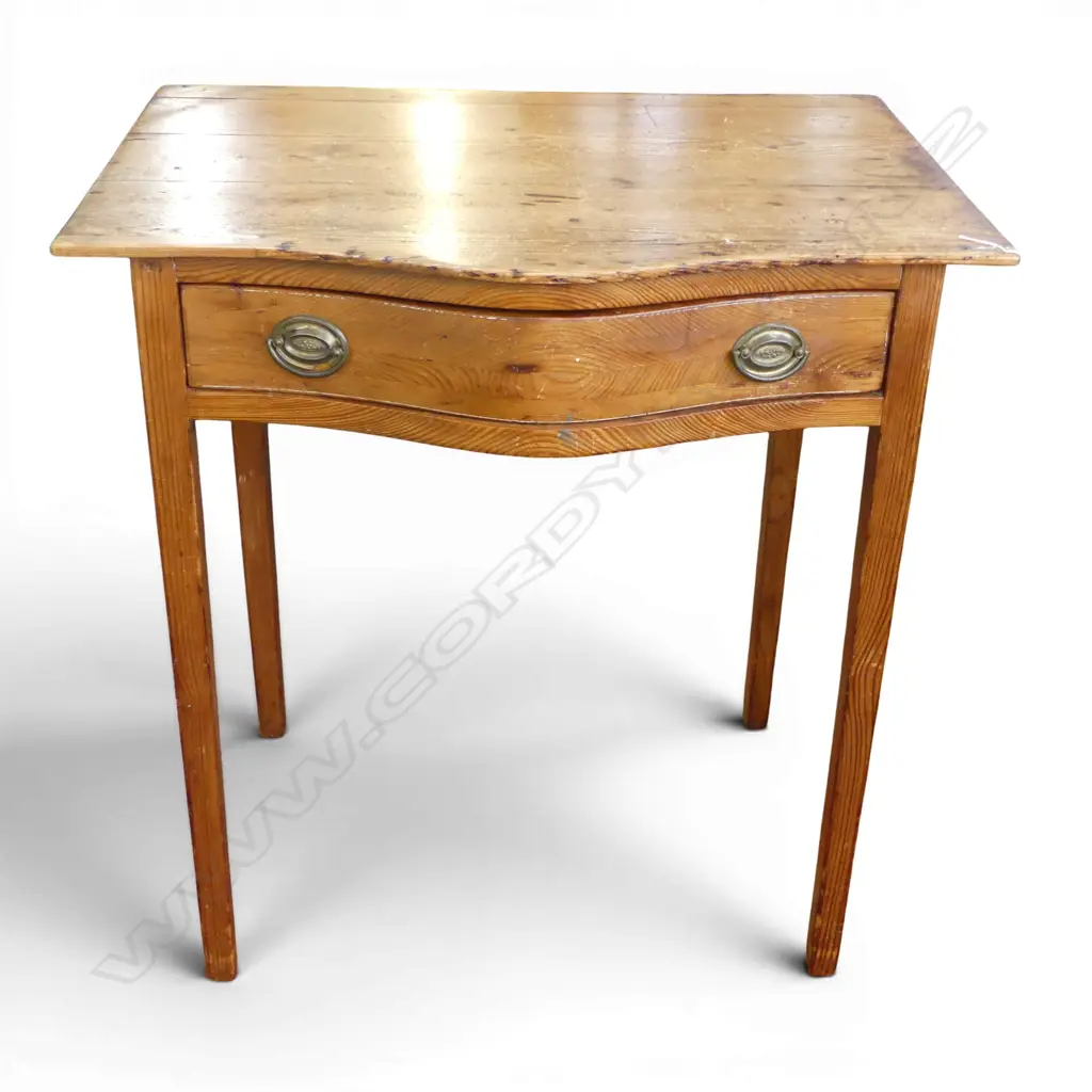 ANTIQUE PINE TABLE w. SINGLE BOW FRONT DRAWER 710x520x745mm Image 1++
