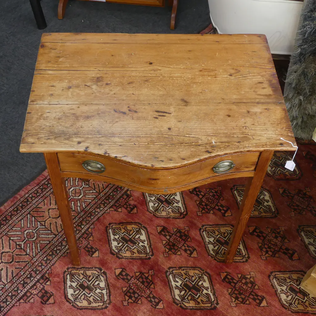 ANTIQUE PINE TABLE w. SINGLE BOW FRONT DRAWER 710x520x745mm Image 1++