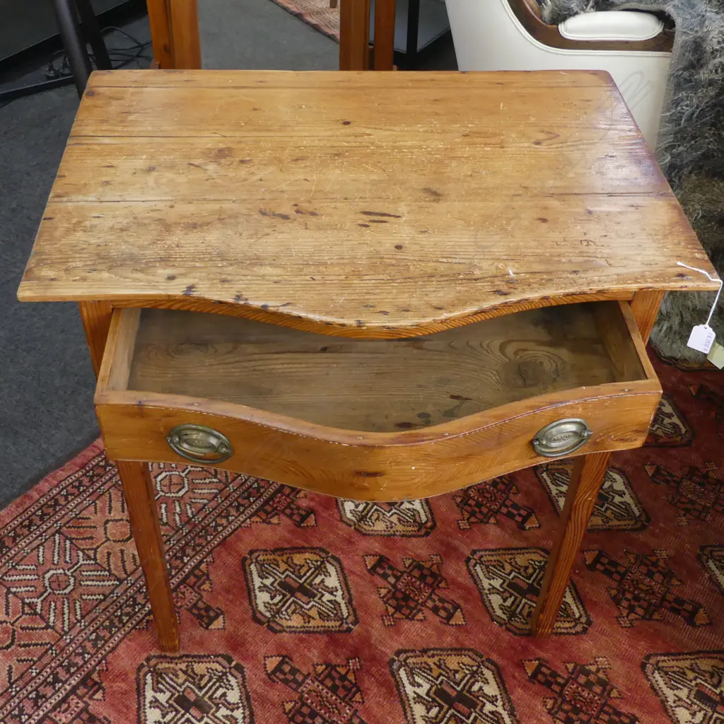 ANTIQUE PINE TABLE w. SINGLE BOW FRONT DRAWER 710x520x745mm Image 1++