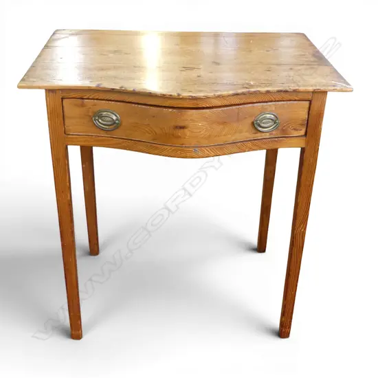 ANTIQUE PINE TABLE w. SINGLE BOW FRONT DRAWER 710x520x745mm
