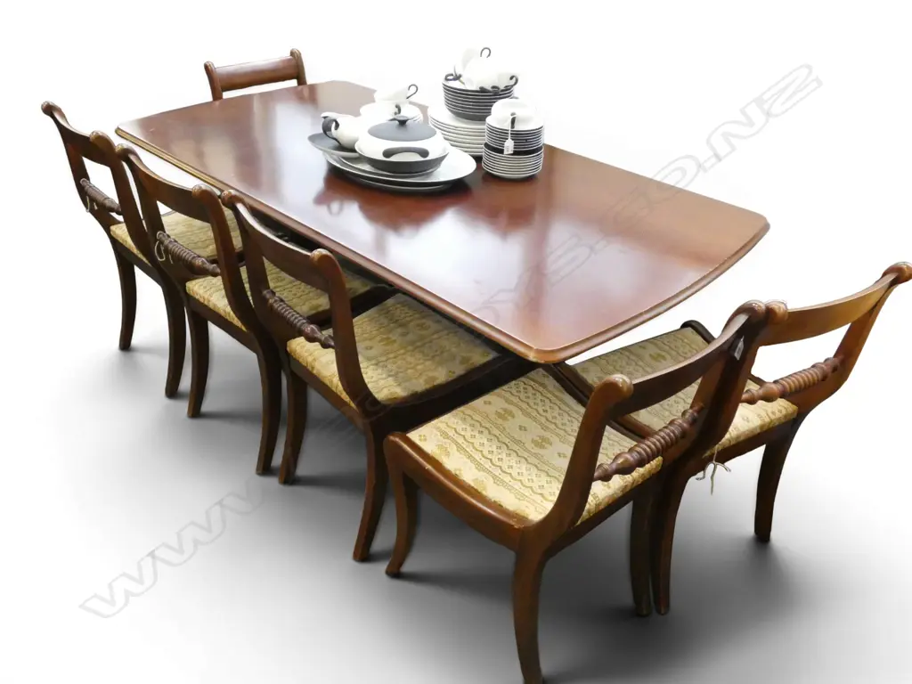 REGENCY STYLE DOUBLE PEDESTAL DINING TABLE & 6 CHAIRS 1700x850x735mm Image 1++