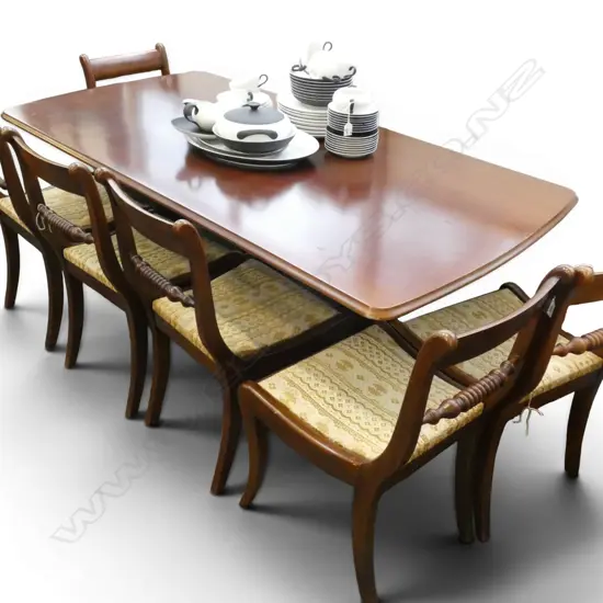 REGENCY STYLE DOUBLE PEDESTAL DINING TABLE & 6 CHAIRS 1700x850x735mm