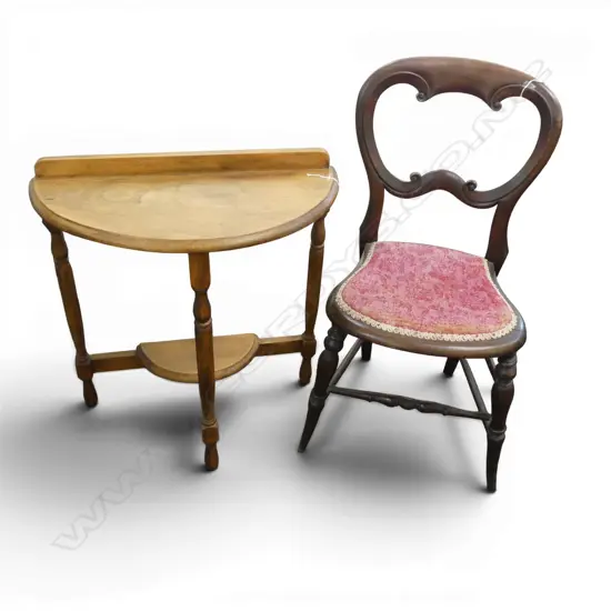 ANTIQUE DEMILUNE TABLE + ANTIQUE CHAIR H.800mm