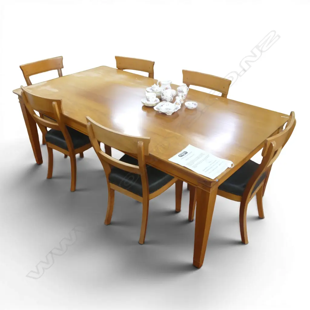 ROSE & HEATHER SWAMP KAURI DINING TABLE top needs attention  w. 6 LEATHER UPHOLSTERED CHAIRS owners certificate Image 1++