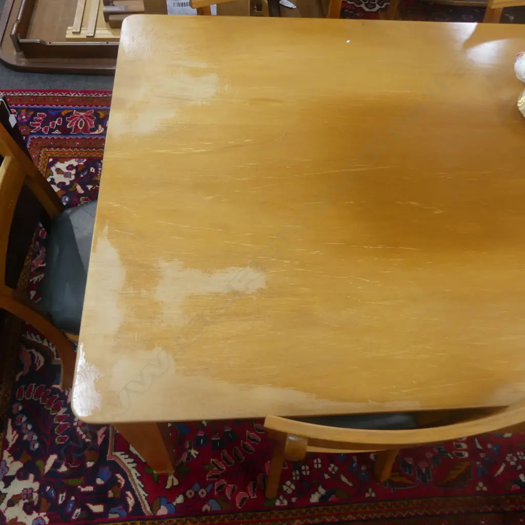 ROSE & HEATHER SWAMP KAURI DINING TABLE top needs attention  w. 6 LEATHER UPHOLSTERED CHAIRS owners certificate Image 1++