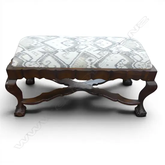 ANTIQUE STOOL, NEWLY REUPHOLSTERED SEAT 850x380x390mm