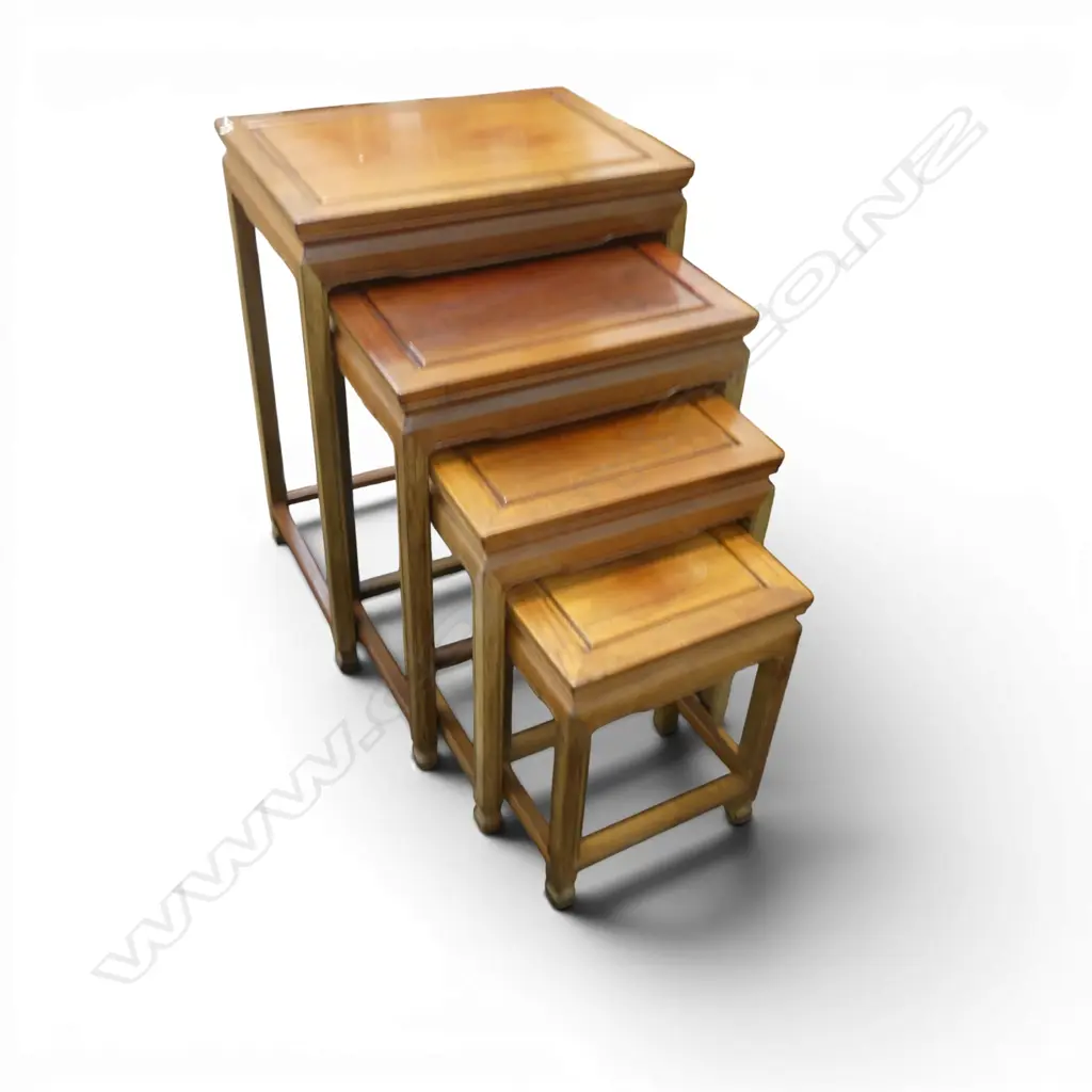 4 ORIENTAL HARD WOOD NESTING TABLES W.510mm Image 1++