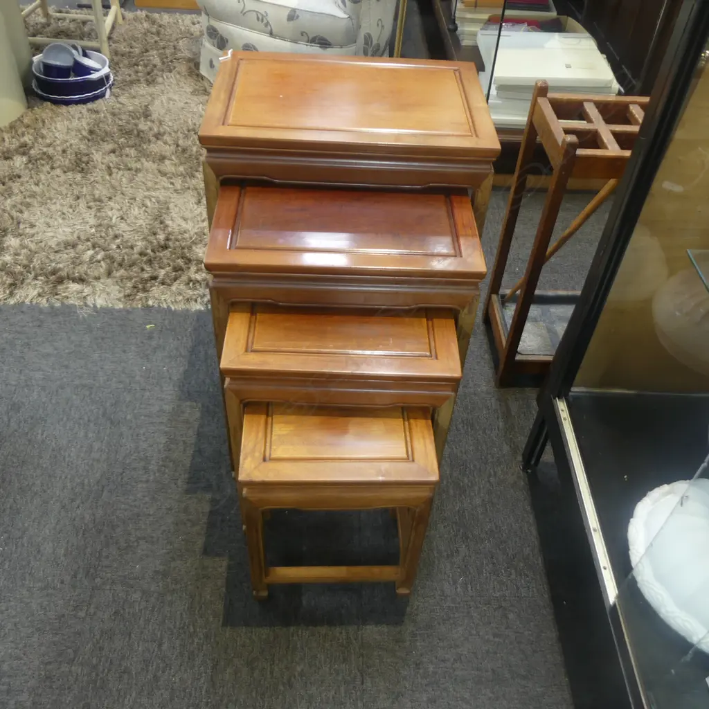 4 ORIENTAL HARD WOOD NESTING TABLES W.510mm Image 1++
