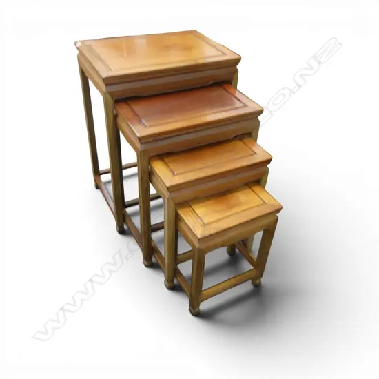 4 ORIENTAL HARD WOOD NESTING TABLES W.510mm