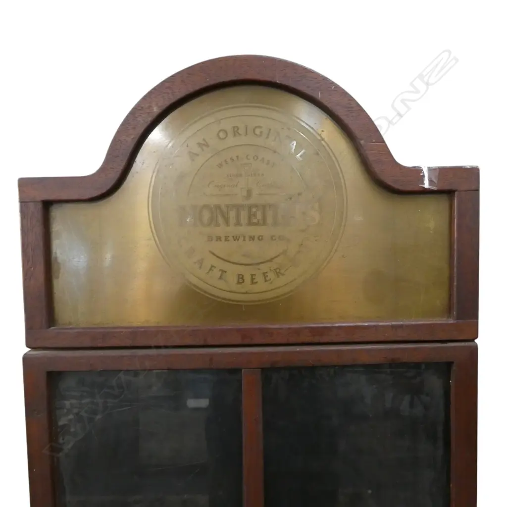 LG MONTEITHS BREWING CO MAHOGANY HINGED ADVERTISING SIGN STAND H.1670MM W.470MM Image 1++