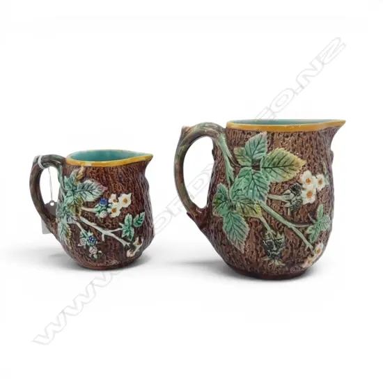 2 MAJOLICA JUGS H.140mm minor faults