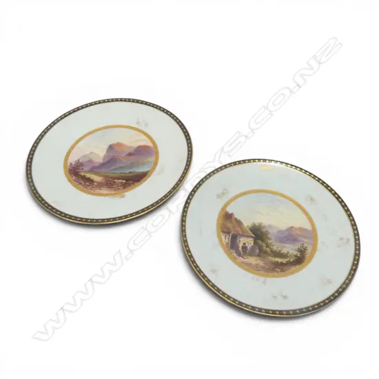 DAVENPORT COMPORT & PLATE w. HAND PAINTED SCOTTISH HIGHLANDS SCENES 235mm dia