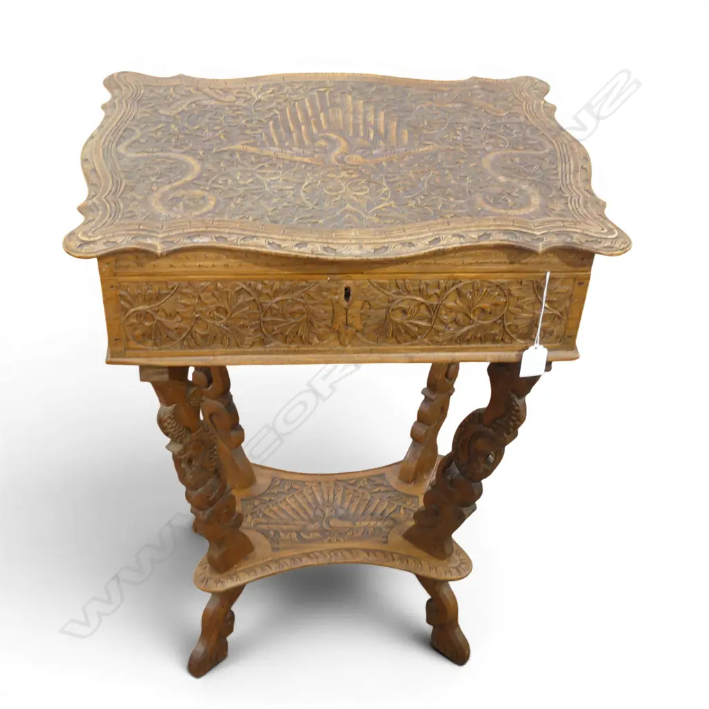 VINTAGE INDONESIAN CARVED SEWING TABLE 490x380x660mm Image 1++