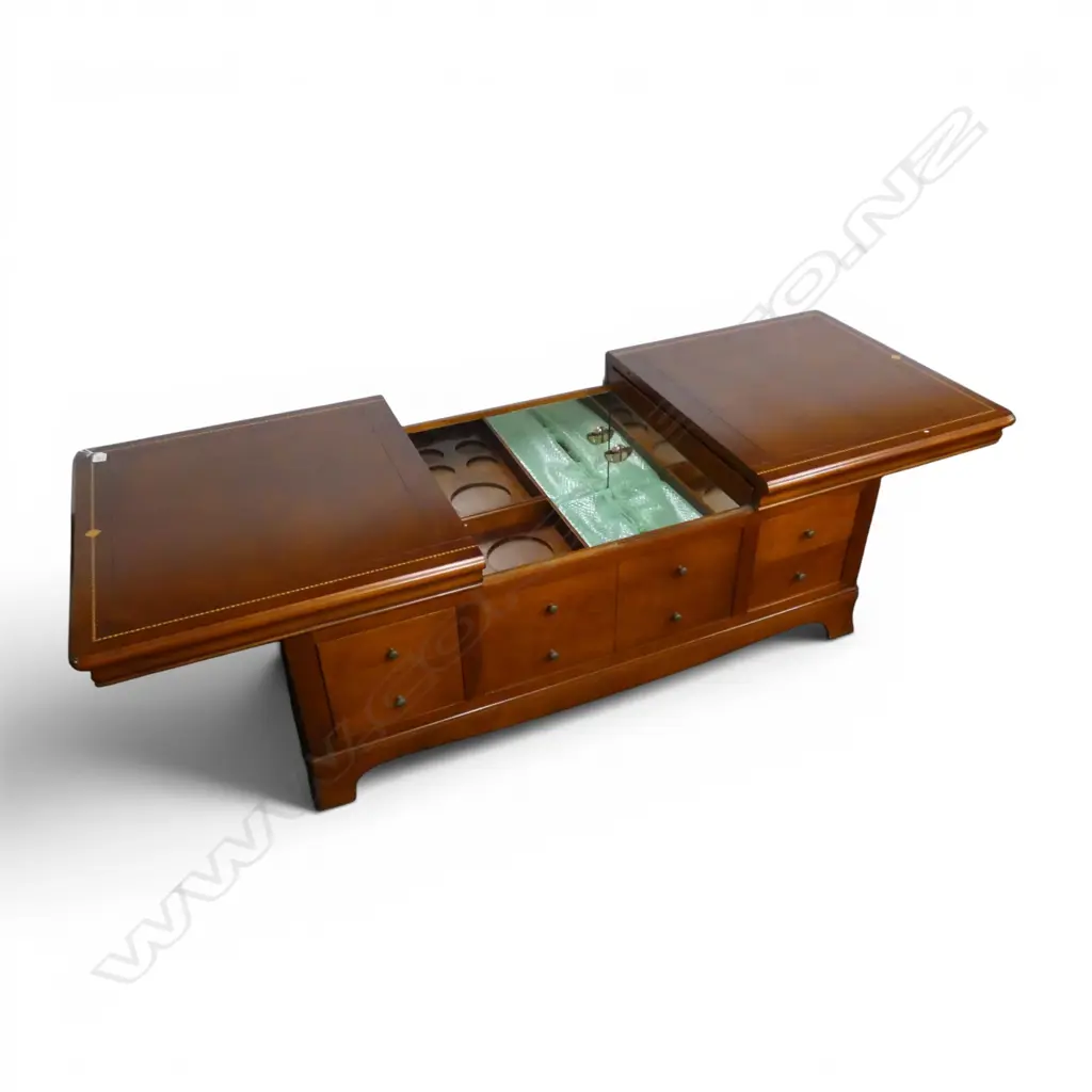 BRIGITTE FORESTIER COFFEE TABLE 1300x700x500mm top slides open to reveal mirrored inner Image 1++