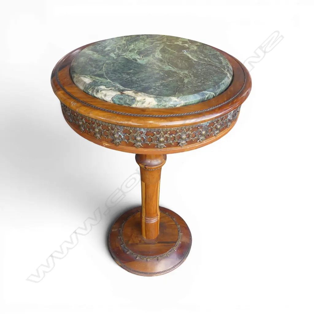MAHOGANY SIDE TABLE w. GREEN MARBLE TOP H.630mm, 420mm dia Image 1++