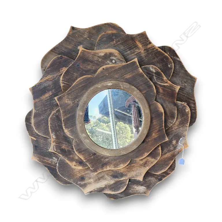 LOTUS PETAL WOODEN MIRROR faults 800mm dia Image 1++