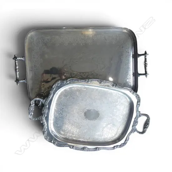 2 LG SILVER PLATE TRAYS 390x670mm